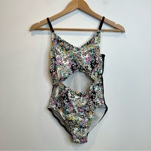 Art Class Girl’s Floral Cut Out Swimsuit One Piece Bathing Suit Black